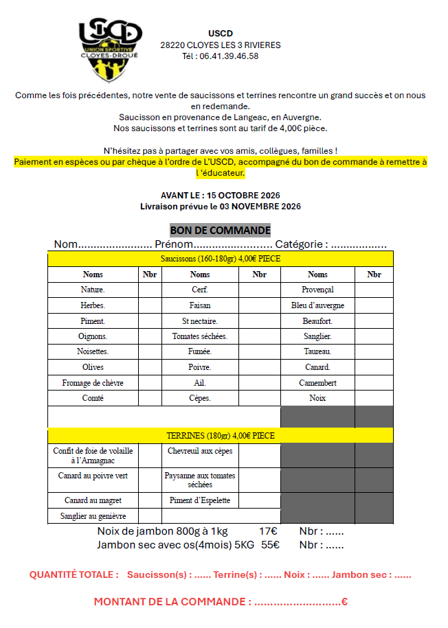 Ventes de saucissons et terrines